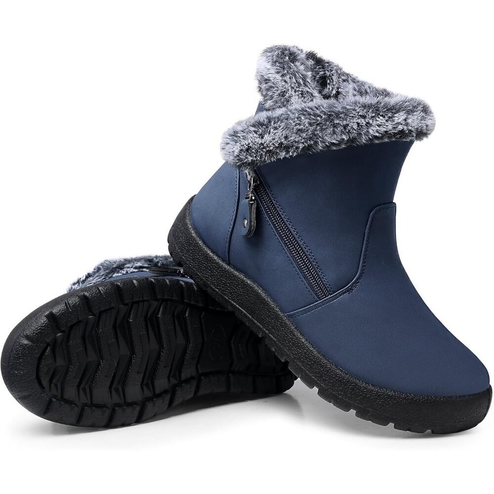 Women's Waterproof Snow Boot Warm Ankle Fur Lined Booties Insulated Shoes Blue